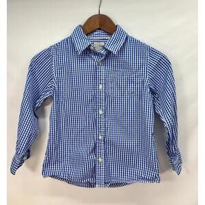 LL BEAN Boy's Blue/White Gingham L/S Button Down Cotton Shirt SZ 5-6